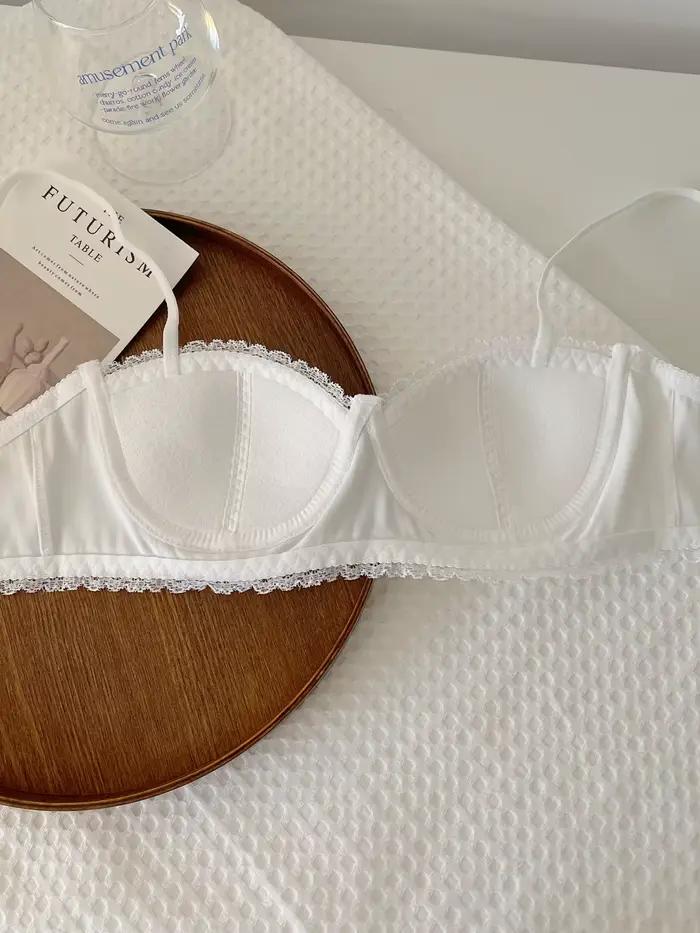 Soutien-gorge en dentelle satinée pour filles, coquille de palais, sexy, anneau non en acier, lingerie fine d'été, petits seins, sous-vêtements féminins