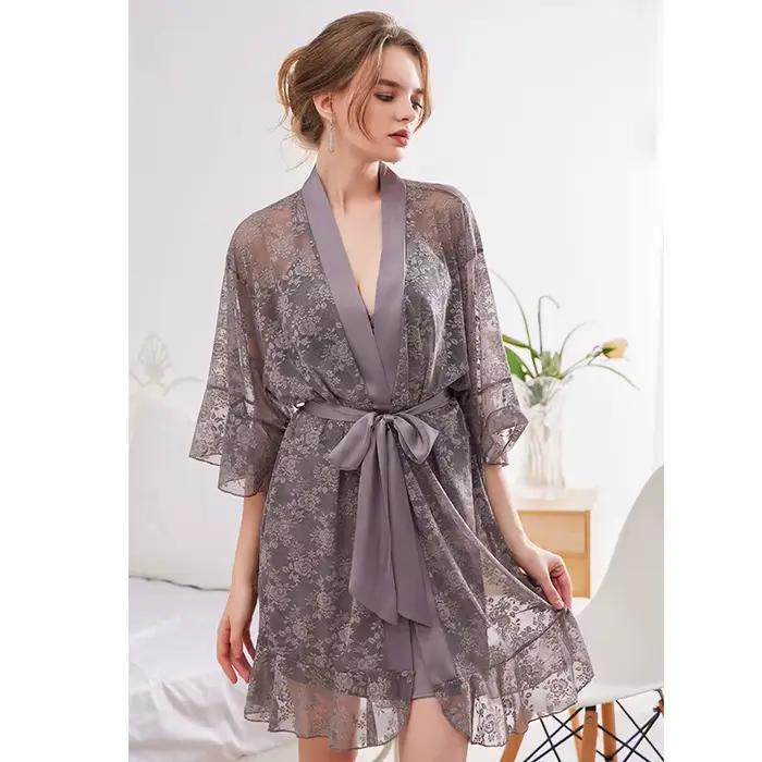 New Spring Summer Nighty For Wife Suspender Lace Nightdress Sexy Sleepwear Bathrobe Sets Two Piece Lingeries Women Nightgowns
