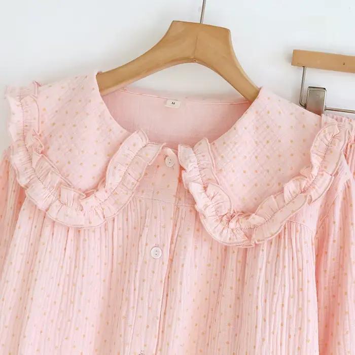 Pyjama femme printemps 2026, 100% coton, col marin, pyjama de maison pour femme, vêtements de détente d'automne, vêtements de nuit