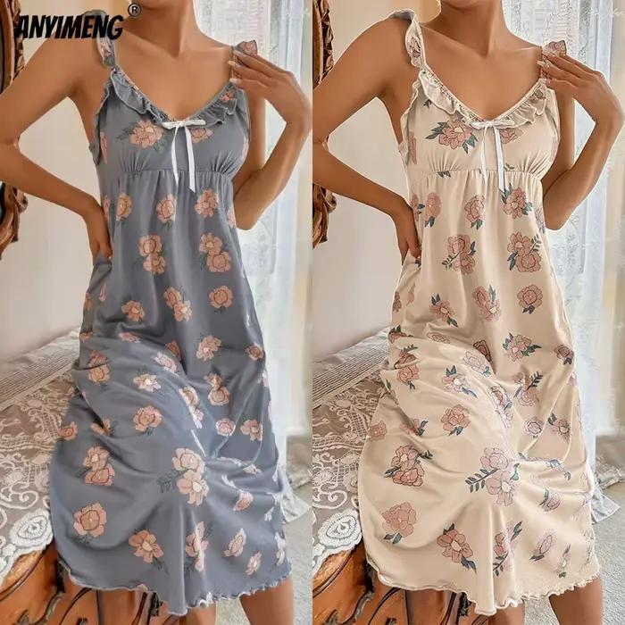 Robe de Nuit Rétro à Volants pour Femme, Tenue Élégante, Chic, Slim, Lingerie, Zone Florale, à la Mode, pour Été
