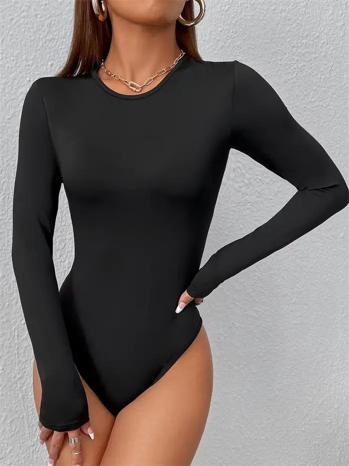 Femmes basique à manches longues col rond Blouse body automne hiver décontracté couleur unie coupe ajustée moulante combinaison Streetwear