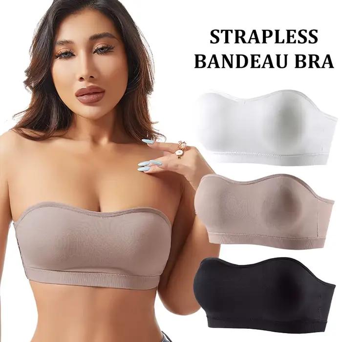 Soutien-gorge sans bretelles effet seconde peau, très élastique, respirant, avec boucle latérale, anti-transparence, sans couture, froncé, confortable pour l'été