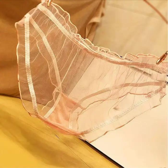 Culottes sexy pour femmes, sous-vêtements en dentelle et en maille, slips pour lingerie féminine, fines, à nœud, taille mi-haute, sans couture, трусы женск