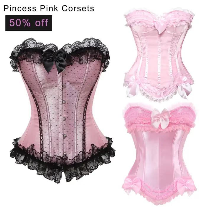 Corset victorien rose pour femme, haut bustier, surbuste, princesse, garniture en dentelle, costume de lingerie Showgirl, grande taille