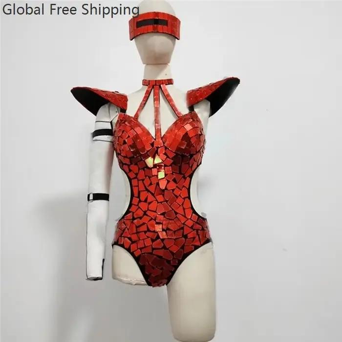 Body miroir pour femmes, Costume de danse, paillettes or argent, épaules volantes, ajouré, tenue Rave, vêtements de spectacle sur scène, spectacle Gogo