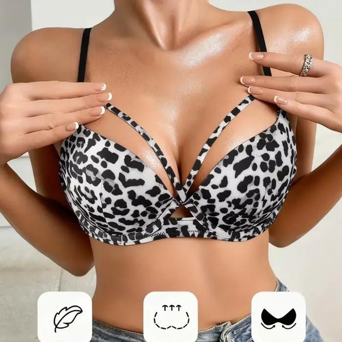 Soutien-gorge imprimé léopard sexy pour femmes, push-up, anti-affaissement, sans armatures, une pièce, pour petites poitrines occasions spéciales