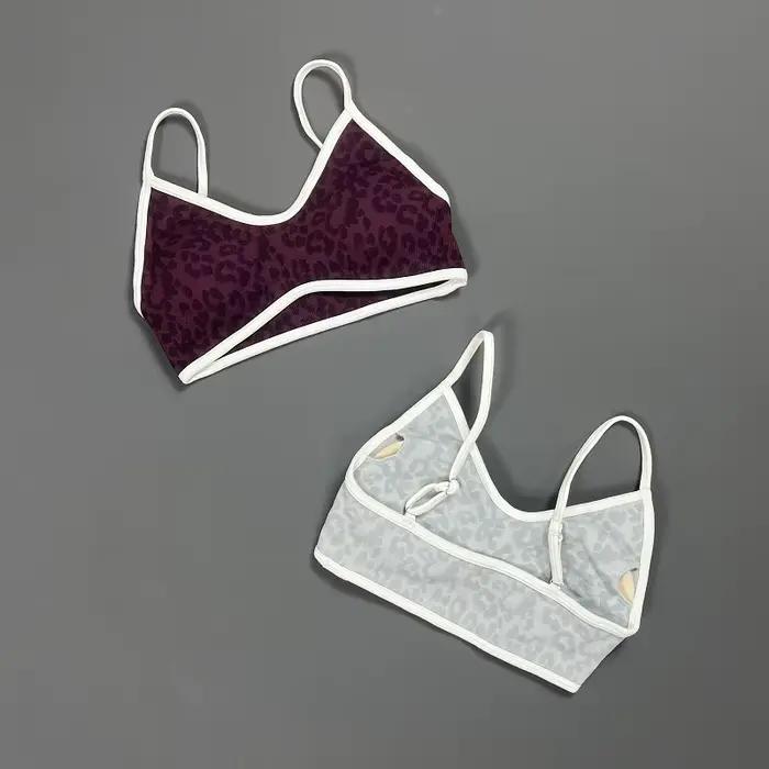 HISTELLO Soutien-gorge de sport pour femme, imprimé léopard, rembourré, sans couture, côtelé, pour yoga, fitness, entraînement, respirant, séchage rapide, vêtements de sport pour la gym