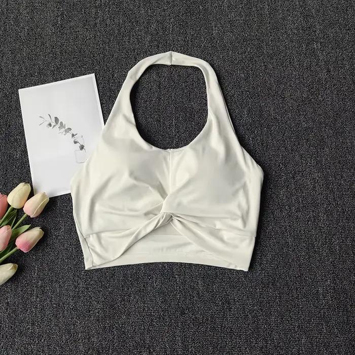 Soutien-gorge de sport à col halter effet seconde peau, soutien-gorge de fitness sexy anti-choc push-up, débardeur élastique pour Pilates et Yoga