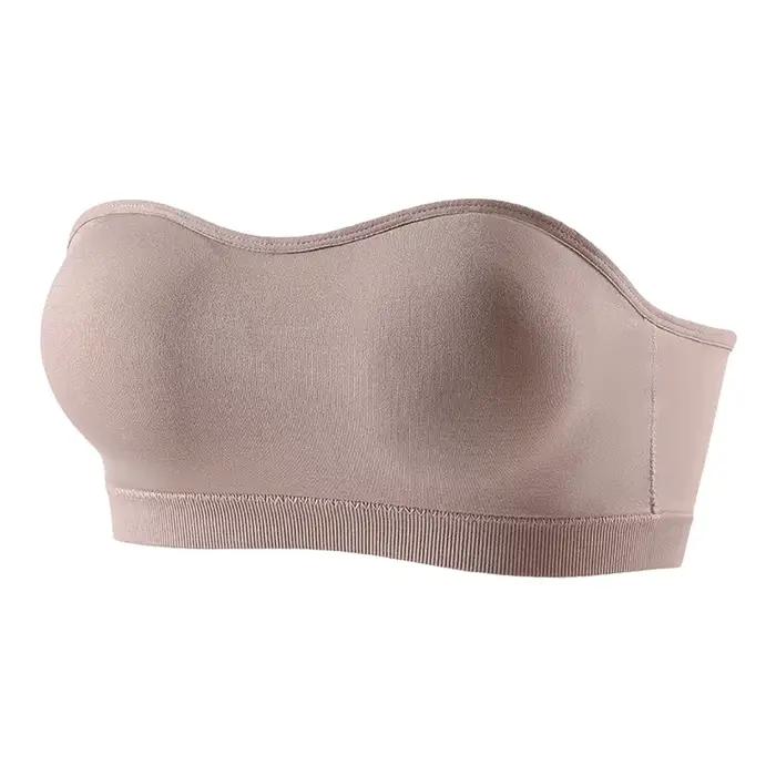 Soutien-gorge sans bretelles effet seconde peau, très élastique, respirant, avec boucle latérale, anti-transparence, sans couture, froncé, confortable pour l'été