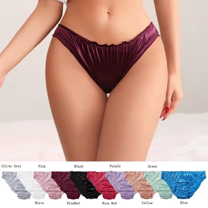 Culotte en Satin pour Femme, Taille Moyenne, à Volants, Sous-Vêtement Sexy, Confortable, Respirant, de Luxe, artificiel astique