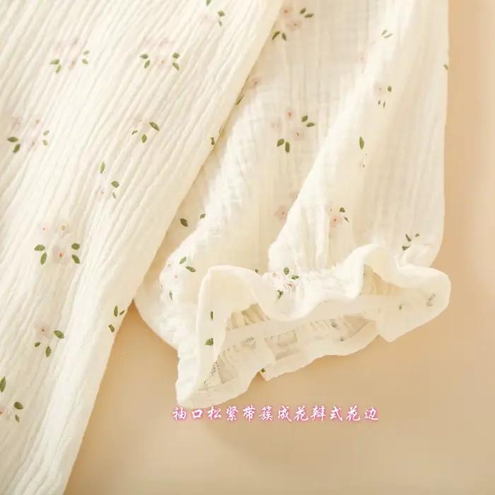 Chemise de nuit d'été en gaze crêpe, dentelle douce, manches courtes, ample, col rond, chemises de nuit pour femmes, vêtements de maison doux