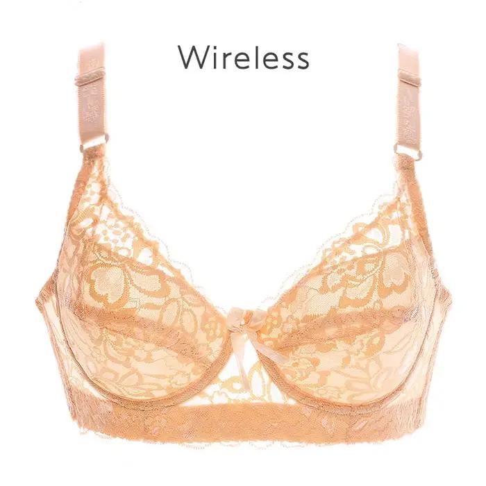 B C D Cup 75-105 grande taille sans fil soutien-gorge Push Up soutien-gorge dentelle évider sans fil sous-vêtements en dentelle Sexy Ultra mince soutien-gorge Transparent 105D
