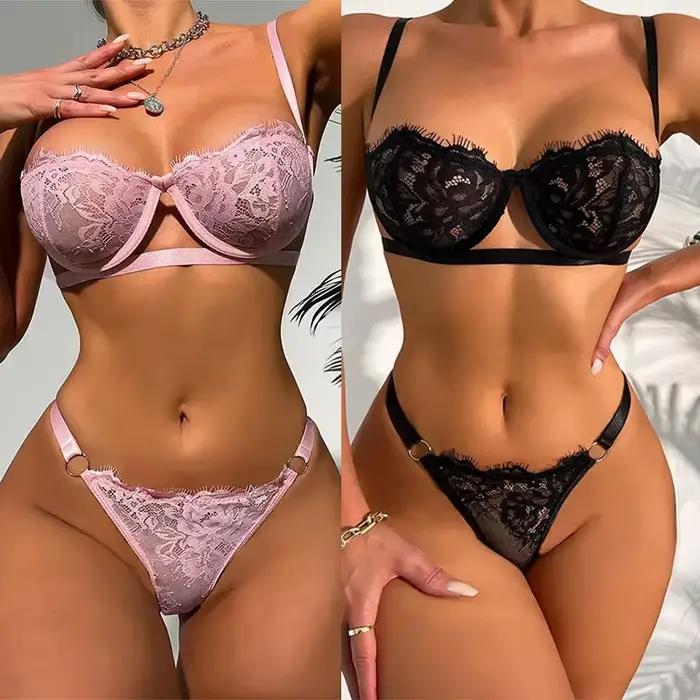 Ensembles de sous-vêtements transparents en dentelle pour femmes, lingerie sexy, broderie dégradée, ensembles brefs, kit de soutien-gorge délicat, brassards push-up, soutiens-gorge fins 7.0