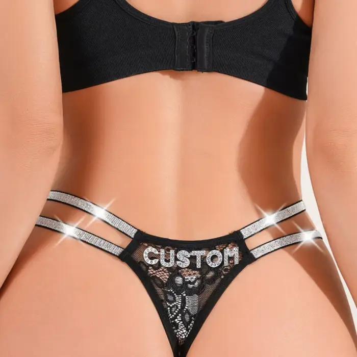 String sexy personnalisé avec nom pour femme, culotte G-string personnalisée avec lettres en cristal, bijoux de corps pour fille, cadeau pour petit ami