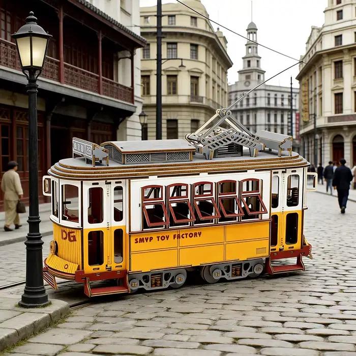 Puzzle 3D en bois Tram : Modèles réduits de tramway, station, voiture rétro, bus, bateau à voile, avion – Jouet d'assemblage DIY pour enfants – Cadeau