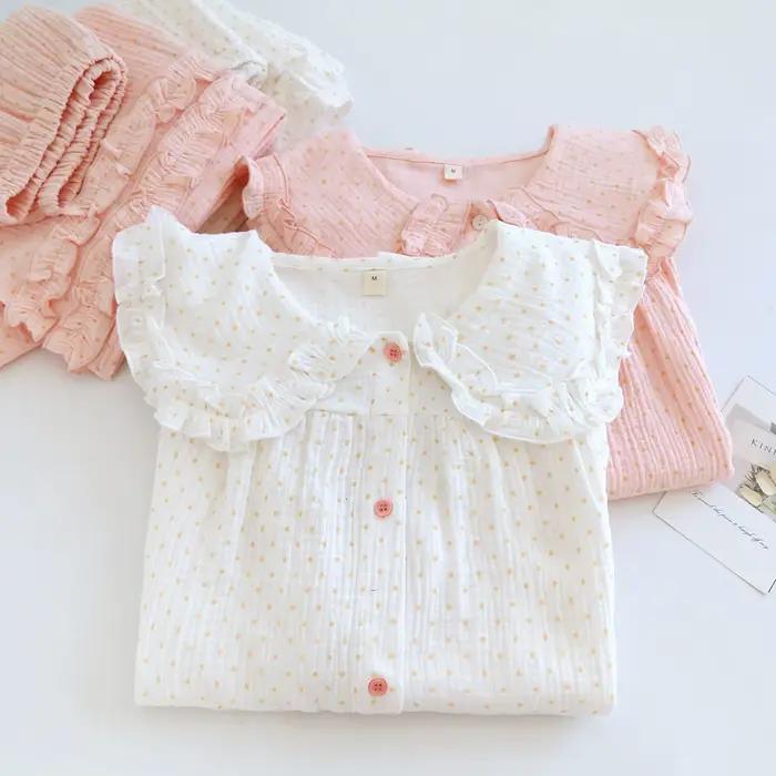 Pyjama femme printemps 2026, 100% coton, col marin, pyjama de maison pour femme, vêtements de détente d'automne, vêtements de nuit