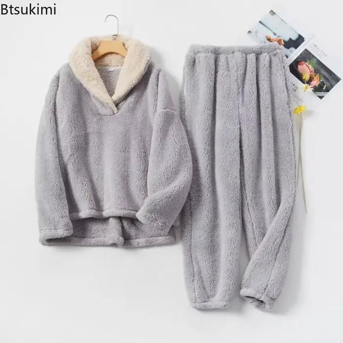 Ensemble pyjama pour femmes, doux, confortable, moelleux, vêtements de nuit, pulls à manches longues, pantalons, ample, peluche, chaud, vêtements de maison, nouvelle collection 2026
