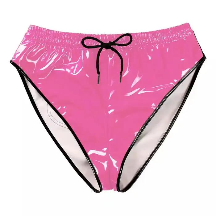 Culottes de bikini en similicuir PVC pour femme, sexy, coupe haute, brillantes, pour club de nuit, maillot de bain brillant