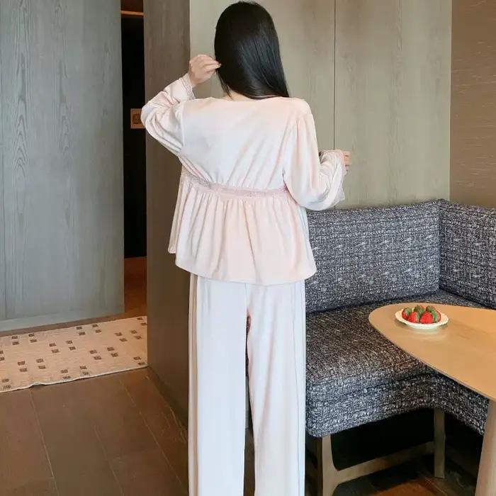 Dámské 3dílné pyžamo elegantní volnočasové oblečení ve stylu francouzského dvora noční prádlo pro ženy sametové domácí