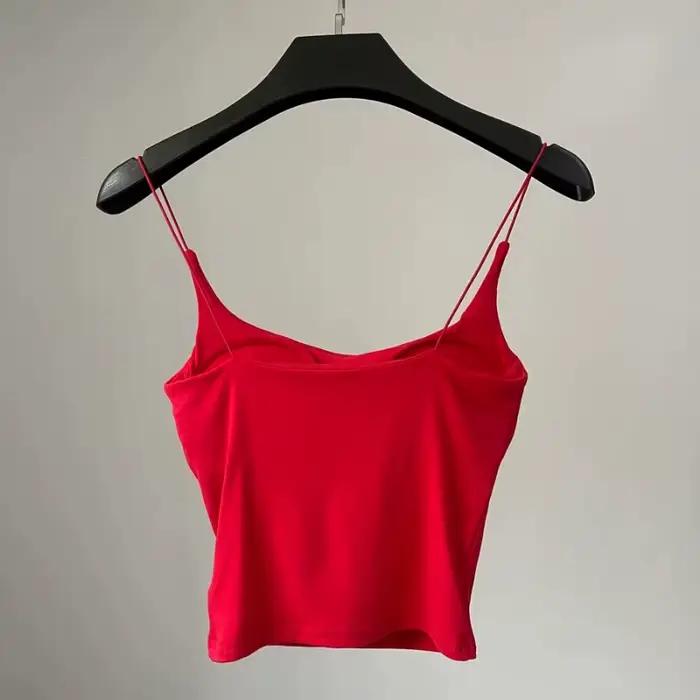 YOZOU-Soutien-Gorge Court Rouge avec Bretelles Standard pour Femme, Camisole Épicée, Beige, Rose, Noir, Été, FibrSemi, Années 2000, Y2k