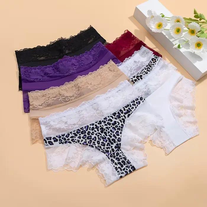 Giczi Nouvelles Culottes Femme Léopard Dentelle Florale Mode Lingerie Sexy Transparente Respirante Confortable