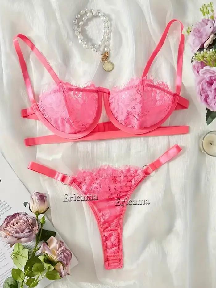 Lenceria Babydoll Ensemble soutien-gorge et culotte sexy Lingerie Intime Femmes Dentelle Soutien-gorge ouvert transparent Sous-vêtements ajourés Costumes érotiques