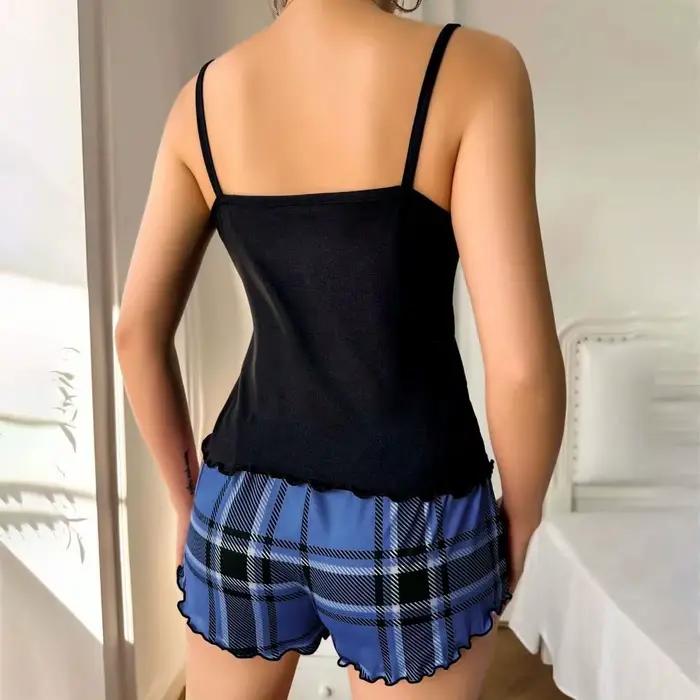 Ensemble de pyjama pour femme Fashion Love Heart, vêtements de maison, nœud papillon, deux pièces, vêtements de nuit, été, confortable, camisole et short, pyjama pour fille