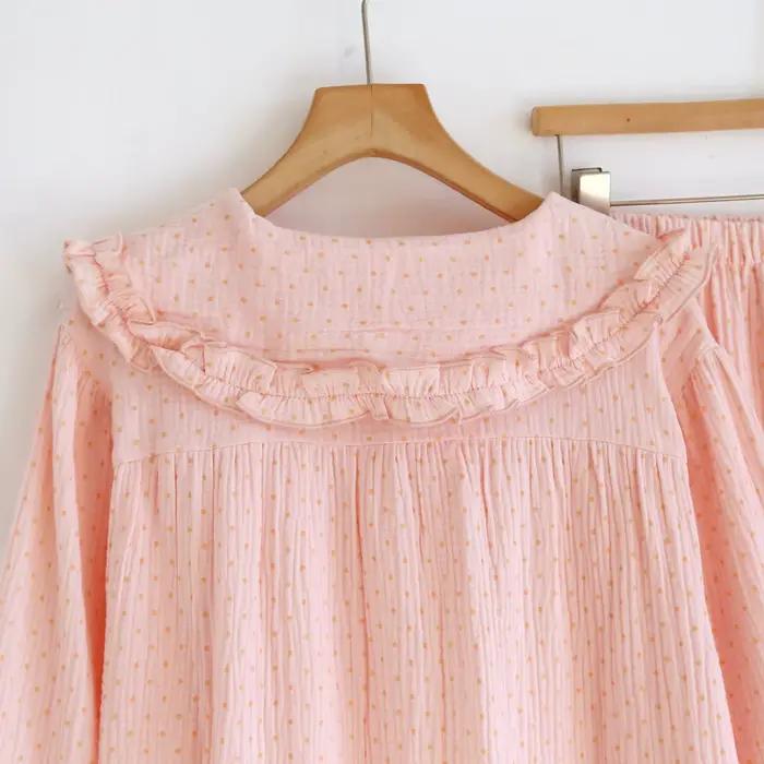 Pyjama femme printemps 2026, 100% coton, col marin, pyjama de maison pour femme, vêtements de détente d'automne, vêtements de nuit