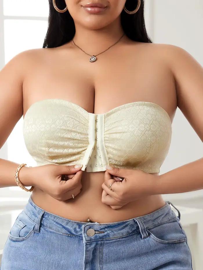 Soutien-gorge sexy en dentelle grande taille à fermeture avant, sans bretelles, push-up, sans armatures, tendance, non doublé, confortable pour épaules dénudées