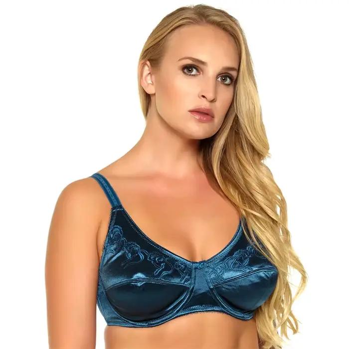Soutien-gorge brodé en Satin pour femmes, 3 couleurs noir/vert/argent, bonnet Push Up non doublé, grande taille 36 38 40 42 44 46 DD DDD E F