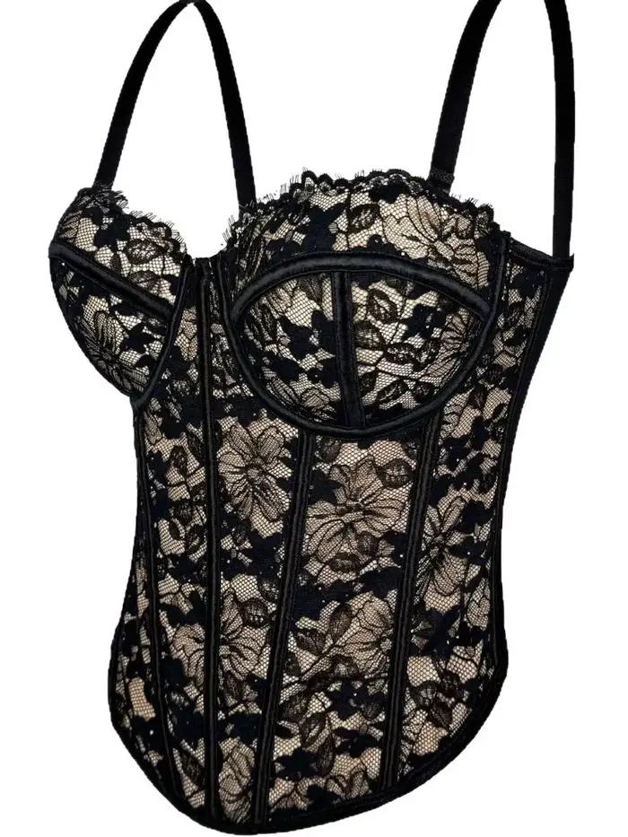 Camisole en dentelle noire sexy, forme rétro, corset à armatures, haut de corset, corset pour femme, hauts de corset pour femmes
