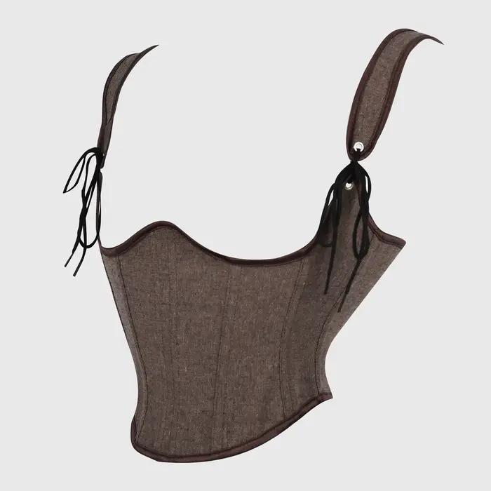 Corset vintage marron sous-poitrine à lacets pour femme, style rétro Cottagecore Steampunk