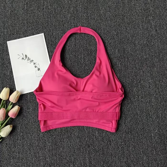 Soutien-gorge de sport à col halter effet seconde peau, soutien-gorge de fitness sexy anti-choc push-up, débardeur élastique pour Pilates et Yoga