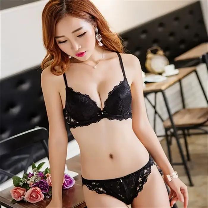 Soutien-gorge brodé en dentelle avec nœud papillon pour femme, sous-vêtement sexy, ensemble de lingerie, sous-vêtement de marque, bonnet A et B