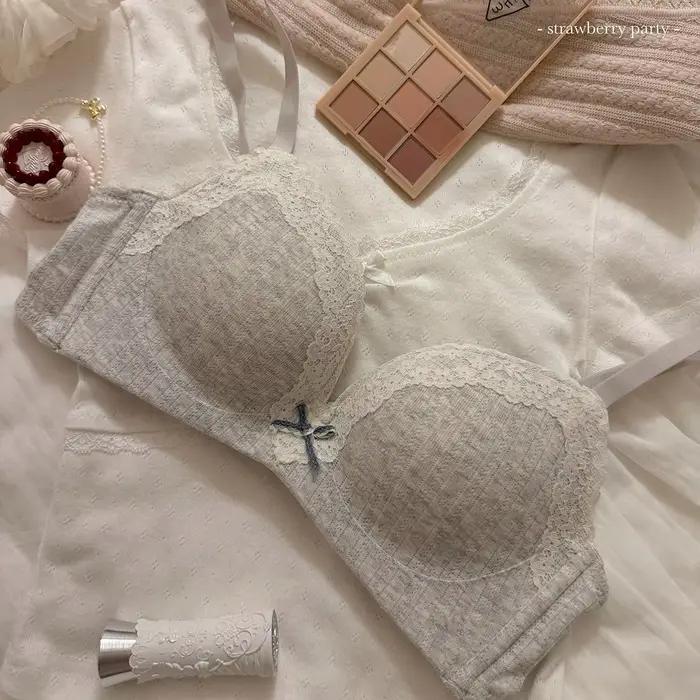 Ensemble de soutien-gorge en dentelle florale pour adolescents, Sexy, confortable, sans armatures en acier, Design de beauté au dos, petits seins froncés, Support Anti-Saggi