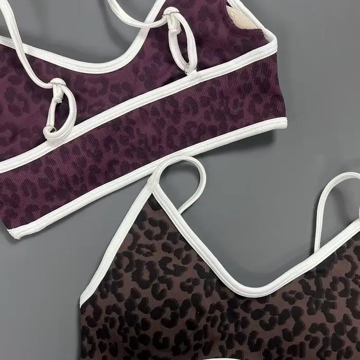 HISTELLO Soutien-gorge de sport pour femme, imprimé léopard, rembourré, sans couture, côtelé, pour yoga, fitness, entraînement, respirant, séchage rapide, vêtements de sport pour la gym