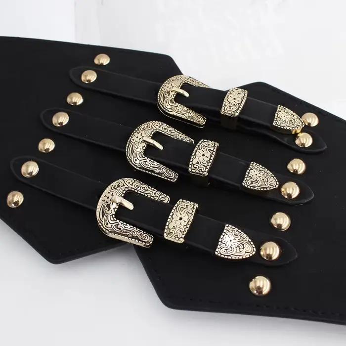 Ceinture Corset Renaissance pour femmes, large ceinture de taille en cuir PU avec boucle dorée pour robes, Costumes de Cosplay quotidiens d'halloween