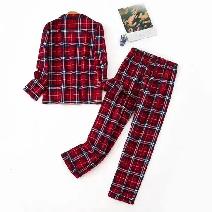 Pyjama femme grande taille S-XXXL vêtements dames flanelle coton vêtements de maison costume automne hiver pyjamas Plaid imprimé hauts de nuit