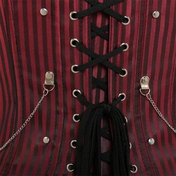 Camisole corset sexy en dentelle pour femmes, coupe basse, fermeture éclair, style punk rock, cosplay, vêtements gothiques, corps saillant, amincissant, haut rayé rouge