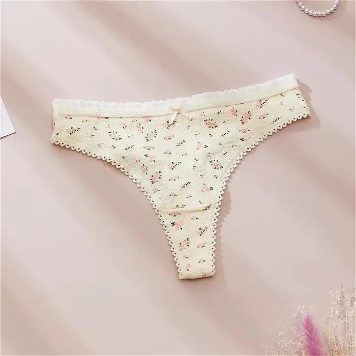 Lingeries Sexy pour femmes, culotte imprimée mignonne, tongs en coton, printemps été, doux, nœud chaud, string pour femmes