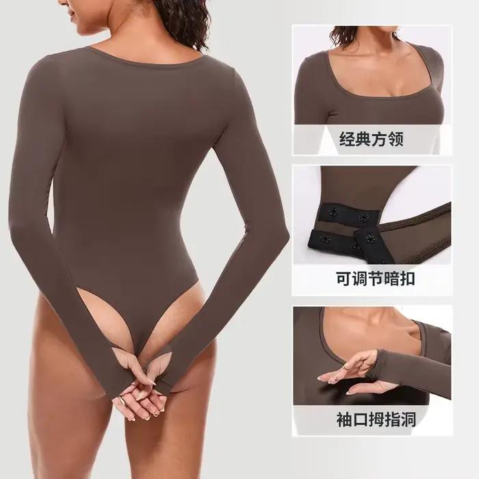 Femme une pièce Body à manches longues sans couture corps Shaper gaine ventre plat Shapewear femme col rond sans couture Shapewear femme