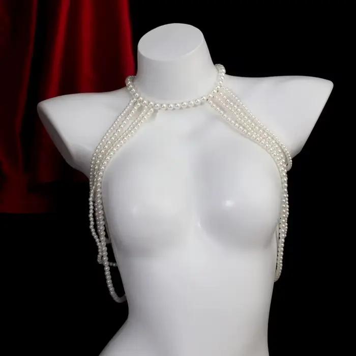 Chaîne de poitrine en perles pour femme, chaîne de poitrine, chaîne de poitrine, Bikini Sexy, soutien-gorge, fête d'anniversaire, danse, ornements de corps
