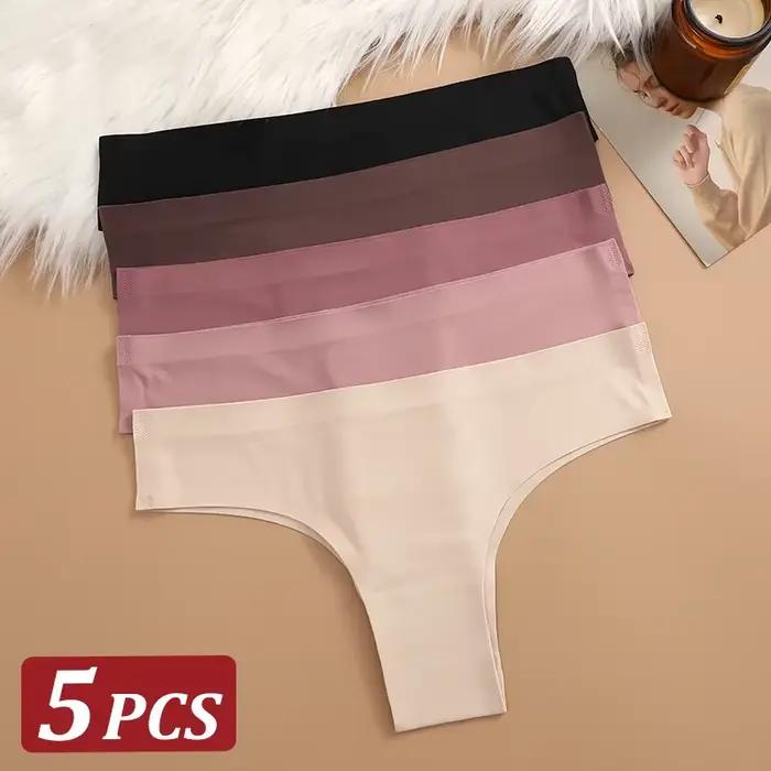 5 pièces Sexy sans couture culotte brésilienne pour femmes string femme taille basse couleur unie slips confortable Invisible string culotte