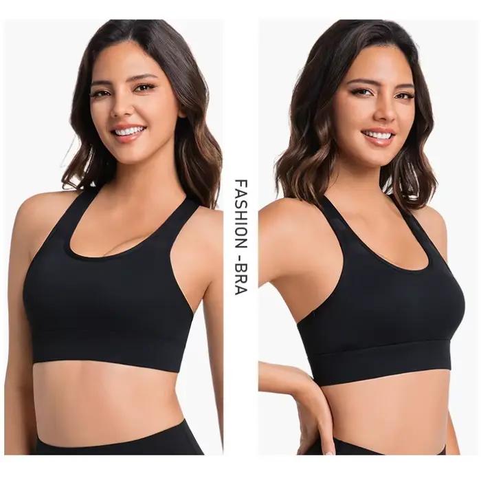 Soutien-gorge de sport à fort impact avec bonnets fixes, dos nageur, antichoc, sans couture, de maintien, pour la course, le yoga et la gym, pour femme