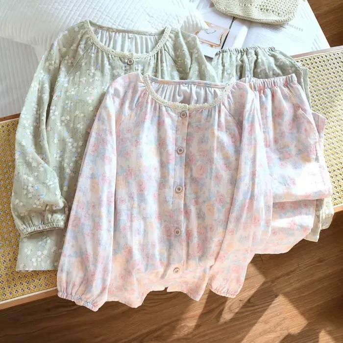 Pyjama en dentelle à fleurs pour femmes avec coussinets de poitrine, coussinets de poitrine à manches longues, vêtements de détente intégrés sans sous-vêtements