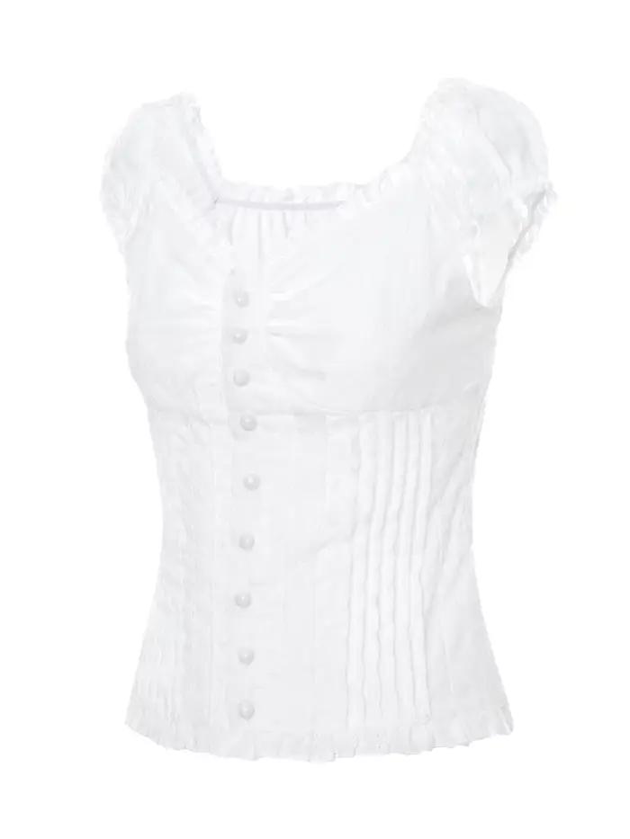 Bílý volánkový knoflíkový crop top pro ženy