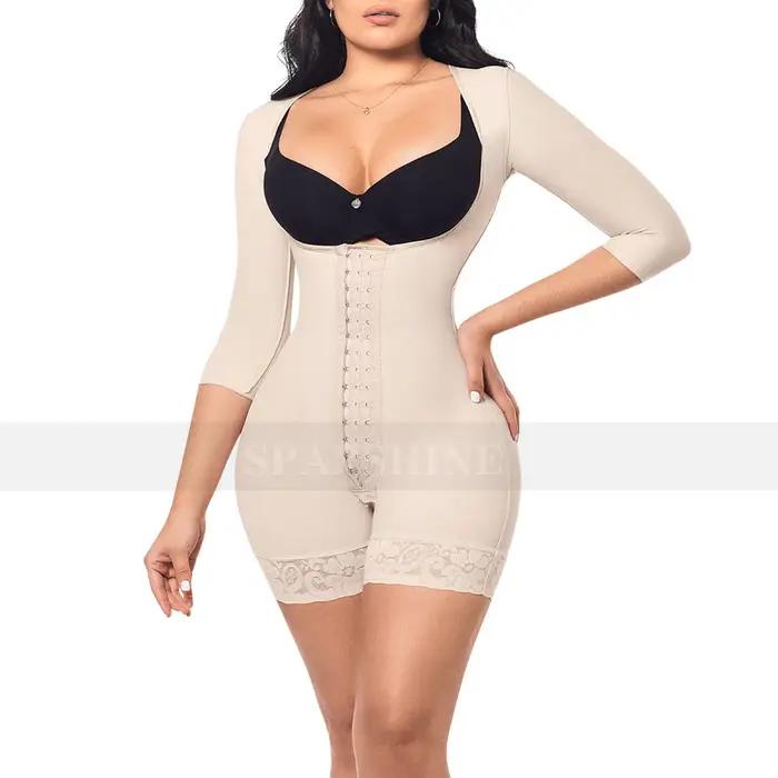 Tvarovací a stlačovací břišní body s rukávy Fajas Sexy kontrola břicha zvedání boků pro ženy