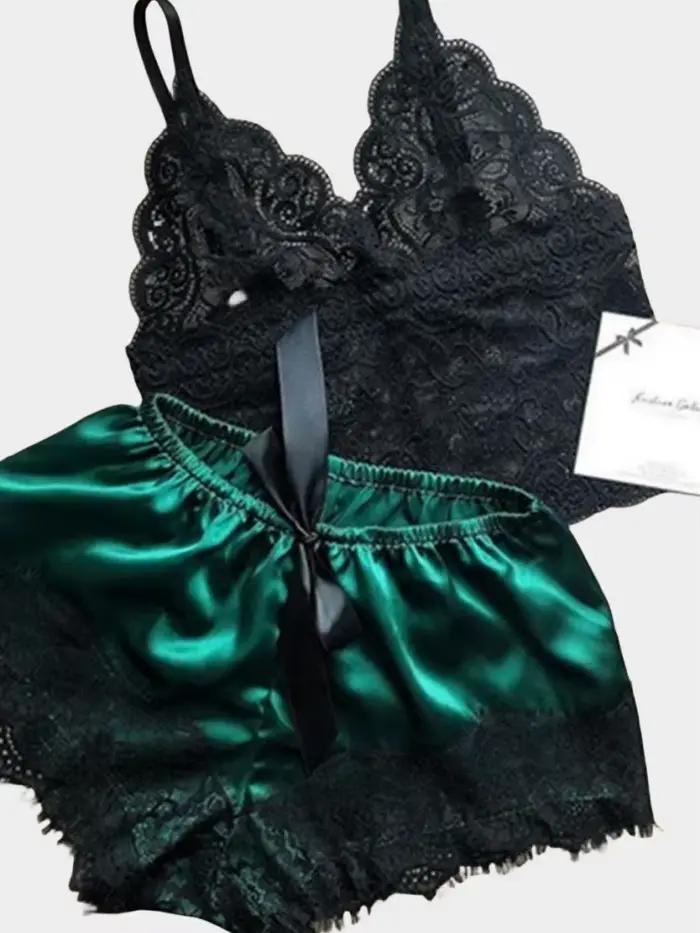 Ensembles de pyjama en dentelle pour femmes, vêtements de nuit, lingerie sexy, short court en Y, vêtements de nuit Babydoll, vêtements de détente