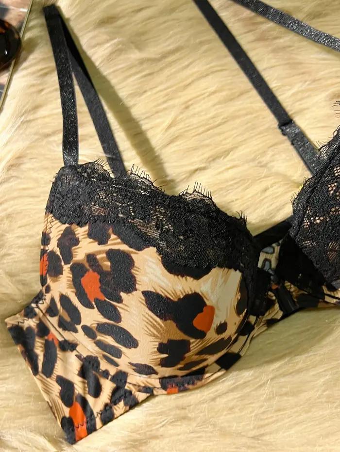 Soutien-gorge léopard sexy pour femme avec dentelle, fermeture avant, push-up, lingerie confortable et tendance, soutien-gorge en dentelle pour femme