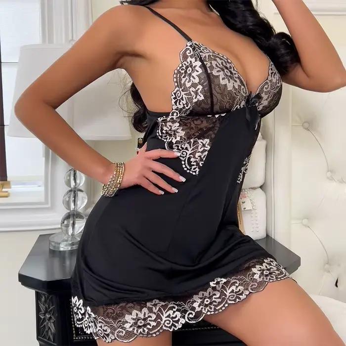 Chemise de nuit courte d'été, broderie délicate, Lingerie Sexy pour femmes, ensembles de culottes, pyjama fin Transparent, grande taille, robes courbées